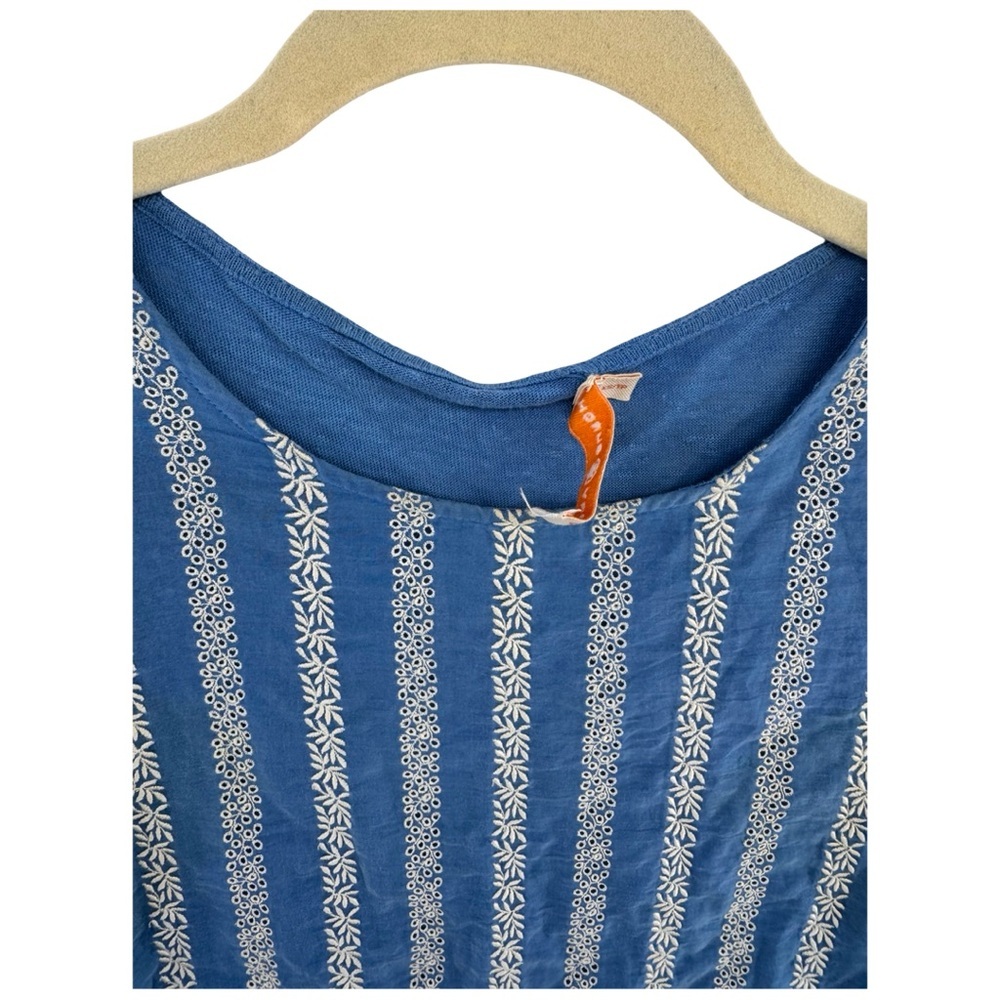 Tory Burch Blue and White Embroidered Organza Floral Stripe Top - Picture 2 of 11